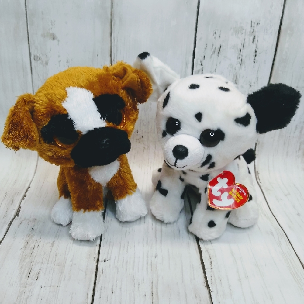 TY Beanie Boos "Spencer" Dalmatian 6"  & "Brutus" Boxer 6" Plush (LOT of 2)